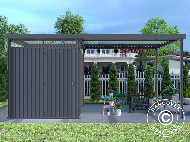 Redskapsbod med takfönster + överhäng, 4,9x2,45x2,26m, 12,0m², Antracit