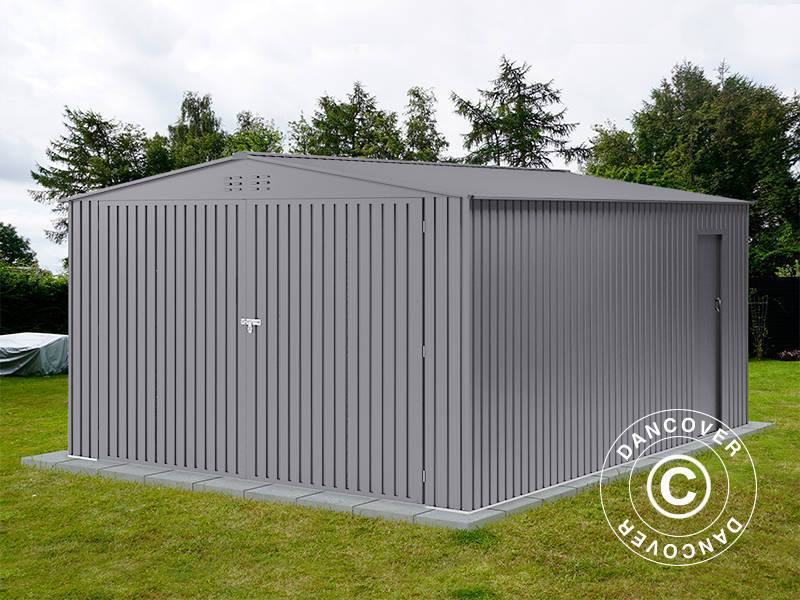 Metallgarage 3,8x4,8x2,32m, 18,24m², ProShed®, Aluminium Grå