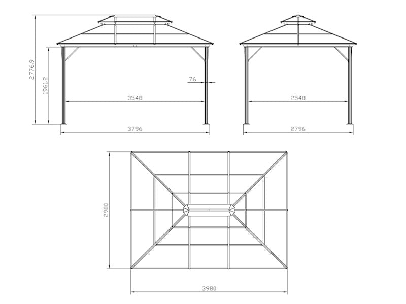 Paviljong Santa Ana med gardiner och myggnät, 3x4m, Svart