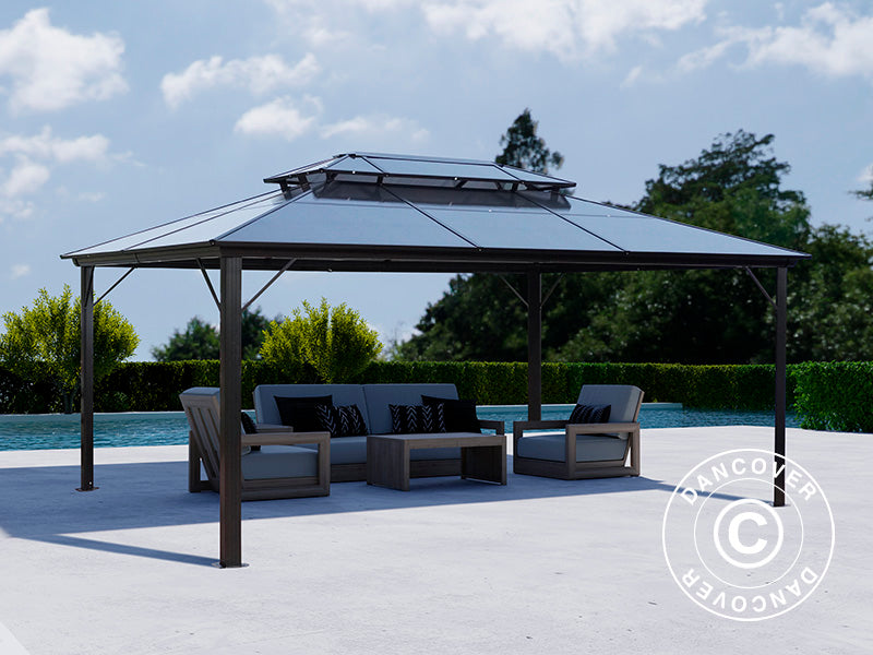 Paviljong Santa Ana med gardiner och myggnät, 3,65x4,85m, Svart