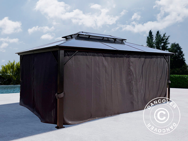 Paviljong Santa Ana med gardiner och myggnät, 3,65x4,85m, Svart