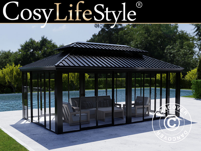 Gazebo Santa Fe Alu+ 3,65x6m w/PC Sides Black (YS1125)