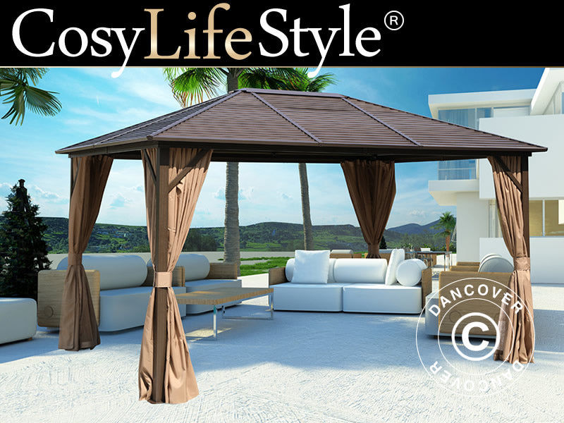 Paviljong San Luis med gardiner och myggnät, 3x4m, Brun