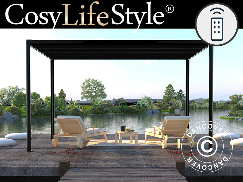 Pergola paviljong San Fernando, 4x3m, Svart/Mörkgrå