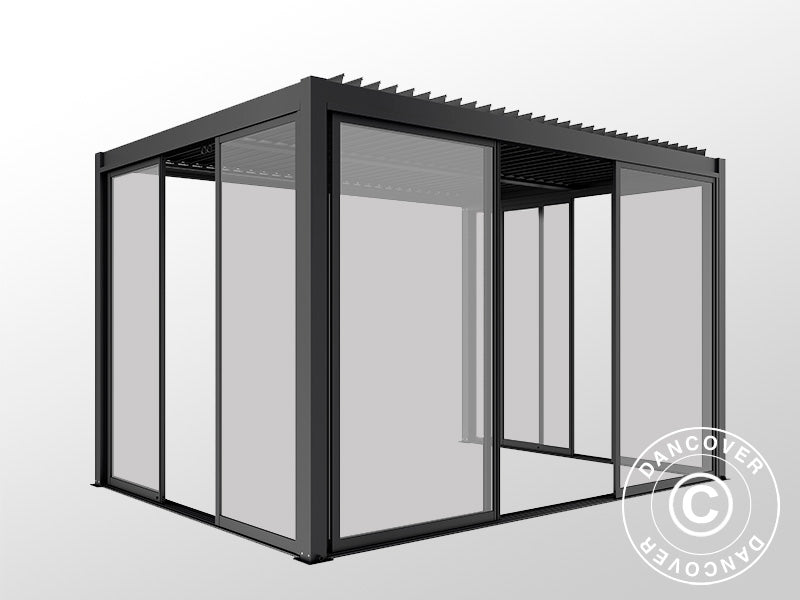 Bioklimatisk pergola paviljong San Pablo Alu+ m/skjutdörrar, 3x4m, Svart