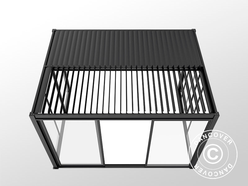 Bioklimatisk pergola paviljong San Pablo Alu+ m/skjutdörrar, 3x4m, Svart