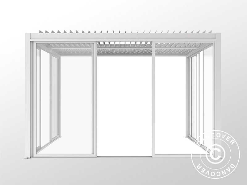 Bioklimatisk pergola paviljong San Pablo Alu+ m/skjutdörrar, 4x4m, Vit