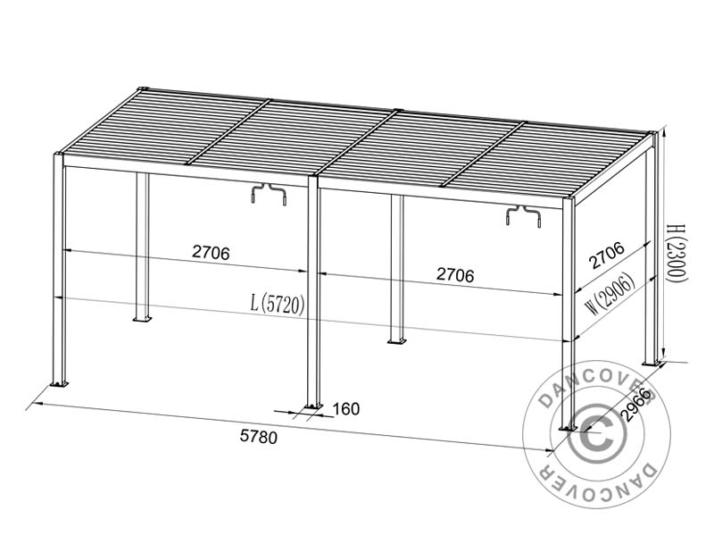 Bioklimatisk pergola paviljong San Pablo Alu+ m/skjutdörrar, 3x5,8m, Svart/Vit
