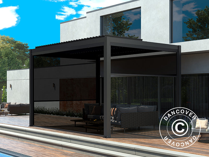 Pergola Gaz. San Pablo Alu+ 4x4m w/4 pcs. Screens Black