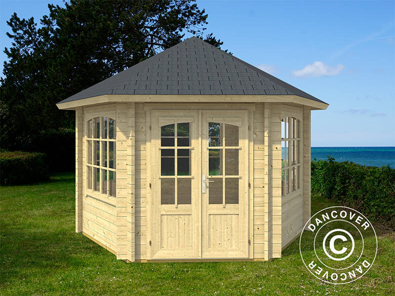 Paviljong i trä Alicante, hexagonal 3,5x3,03x3,07m, 44mm, Naturlig