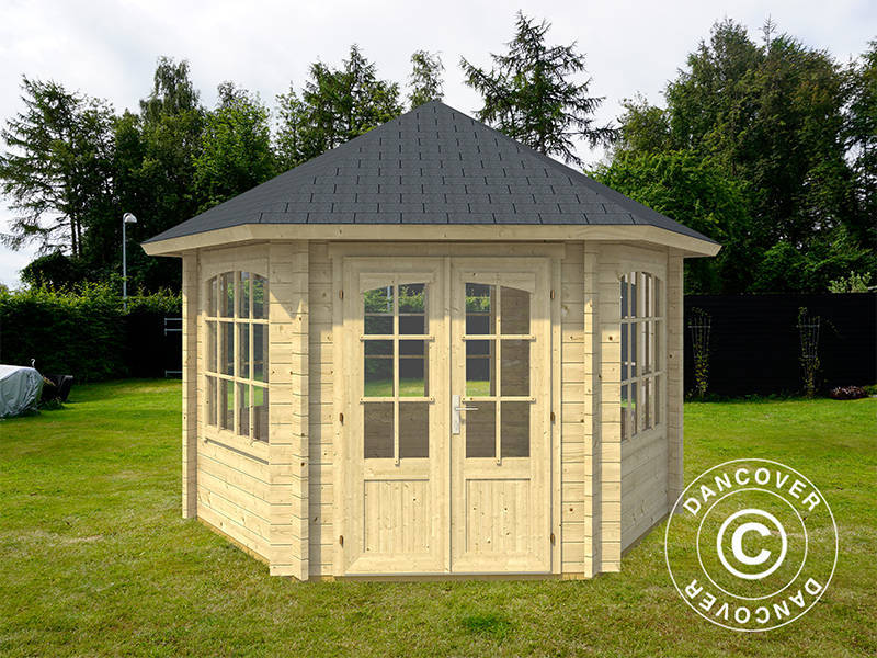 Paviljong i trä Alicante, hexagonal 3,5x3,03x3,07m, 44mm, Naturlig