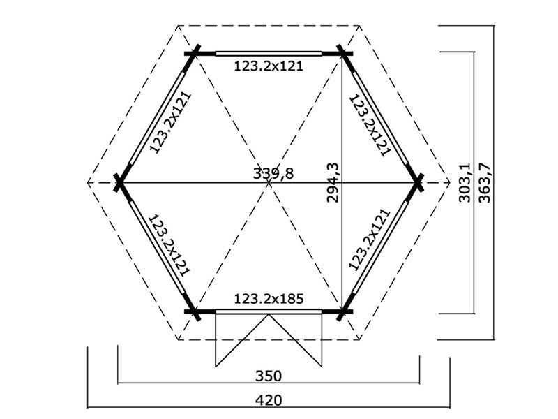 Paviljong i trä Alicante, hexagonal 3,5x3,03x3,07m, 44mm, Ljusgrå