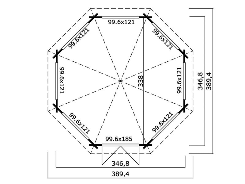 Paviljong i trä Lorraine, oktogonal 3,47x3,47x3,45m, 44mm, Mörkgrå