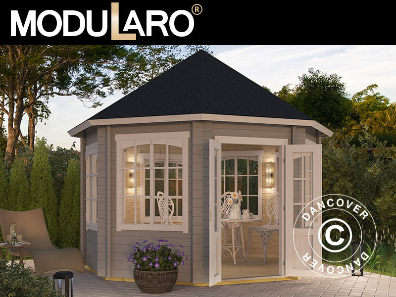 Paviljong i trä Lorraine, oktogonal 3,47x3,47x3,45m, 44mm, Ljusgrå
