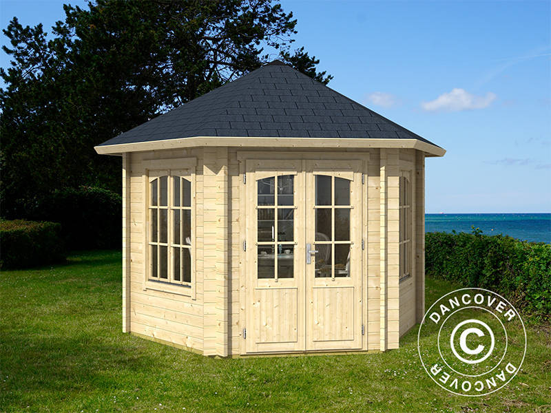Paviljong i trä Provence, hexagonal 3,5x3,03x3,18m, 44mm, Naturlig