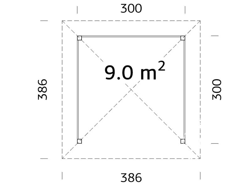 Paviljong i trä med trägolv, 3x3x3,23m, 9m², Naturlig