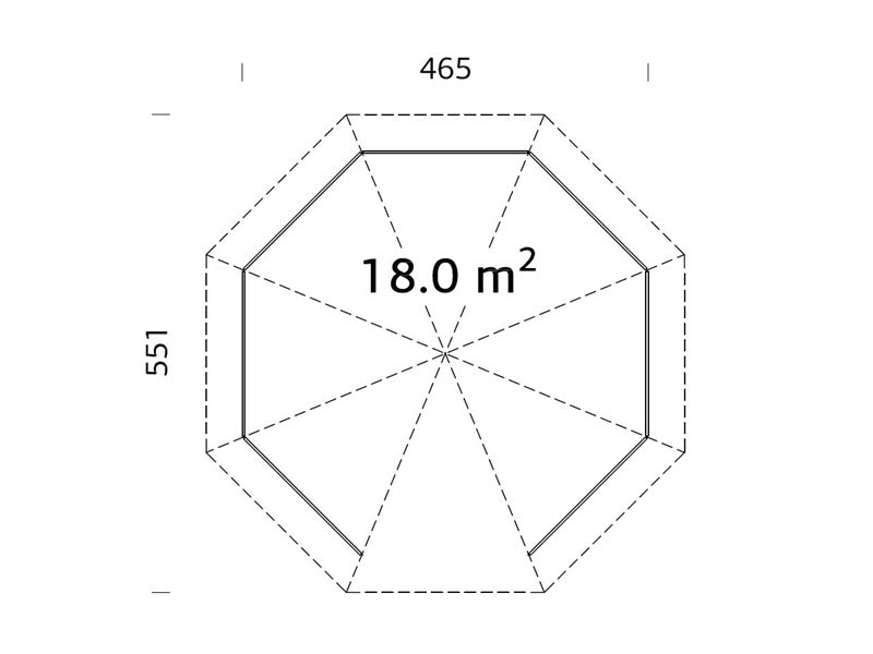 Paviljong i trä med trägolv, 4,65x4,65x3,46m, 18m², Naturlig