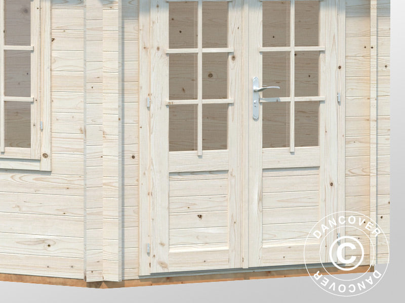 Paviljong i trä med golv, 3,03x3,03x3,36m, 7,6m², Naturlig