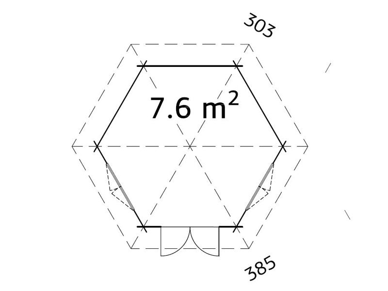 Paviljong i trä med golv, 3,03x3,03x3,36m, 7,6m², Naturlig