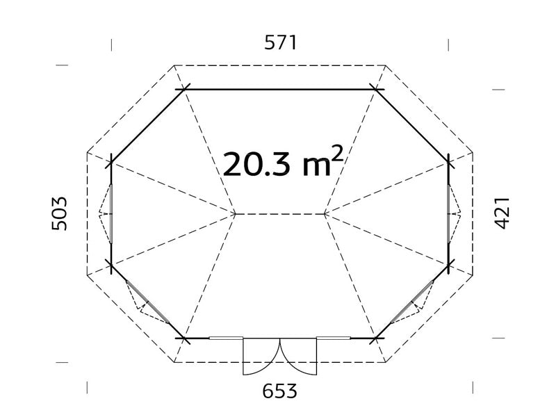 Paviljong i trä med golv, 5,71x4,21x3,71m, 20,3m², Naturlig