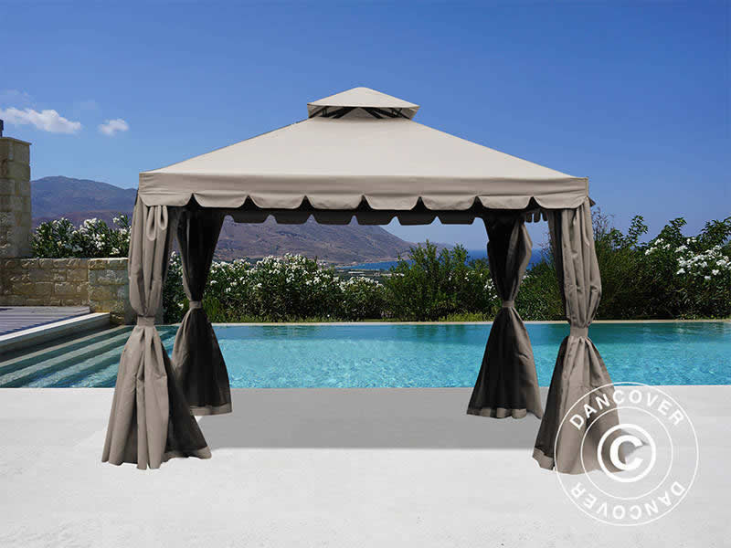 3x3m Gazebo OSIRIS Peaked Valance Dark Beige