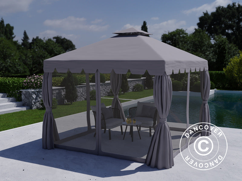 3x3m Gazebo OSIRIS Peaked Valance Grey
