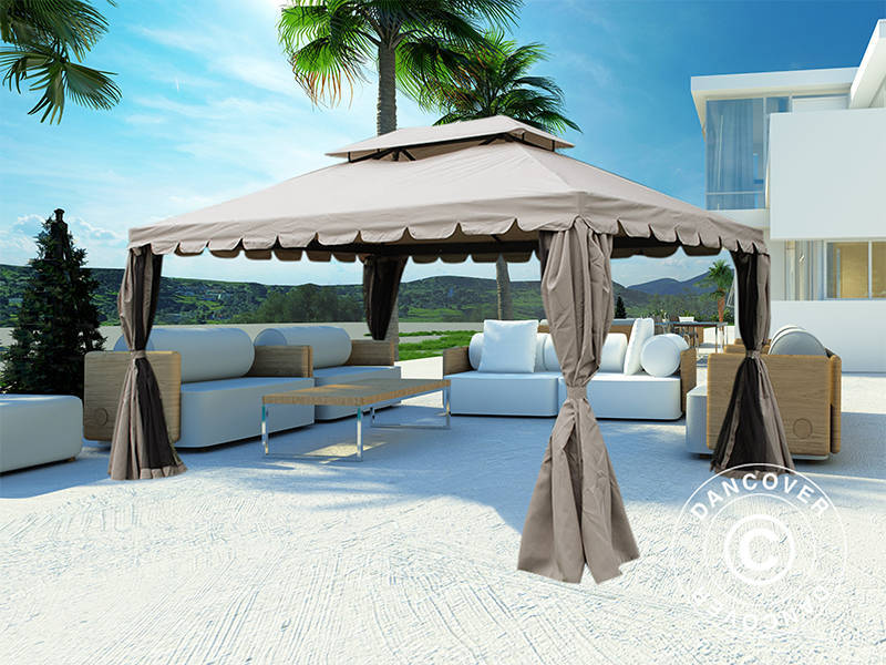 3x4m Gazebo OSIRIS Peaked Valance Dark Beige