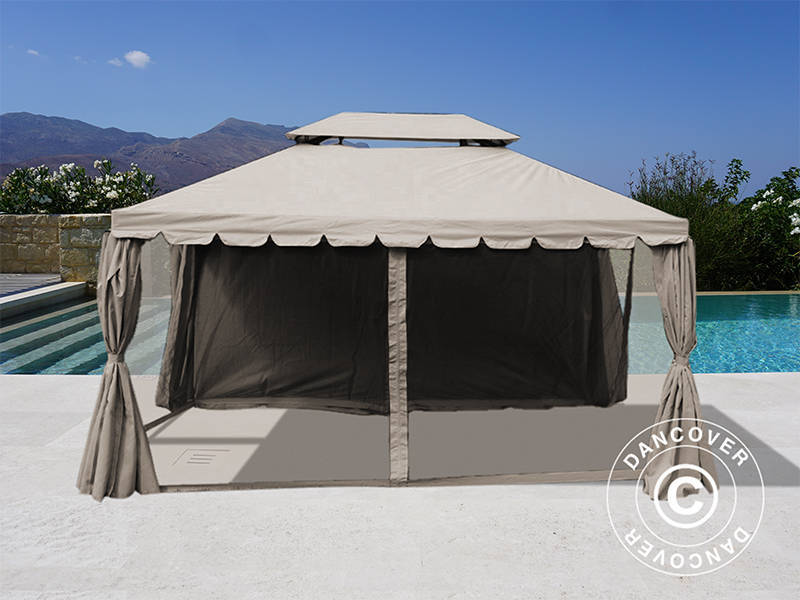 3x4m Gazebo OSIRIS Peaked Valance Dark Beige