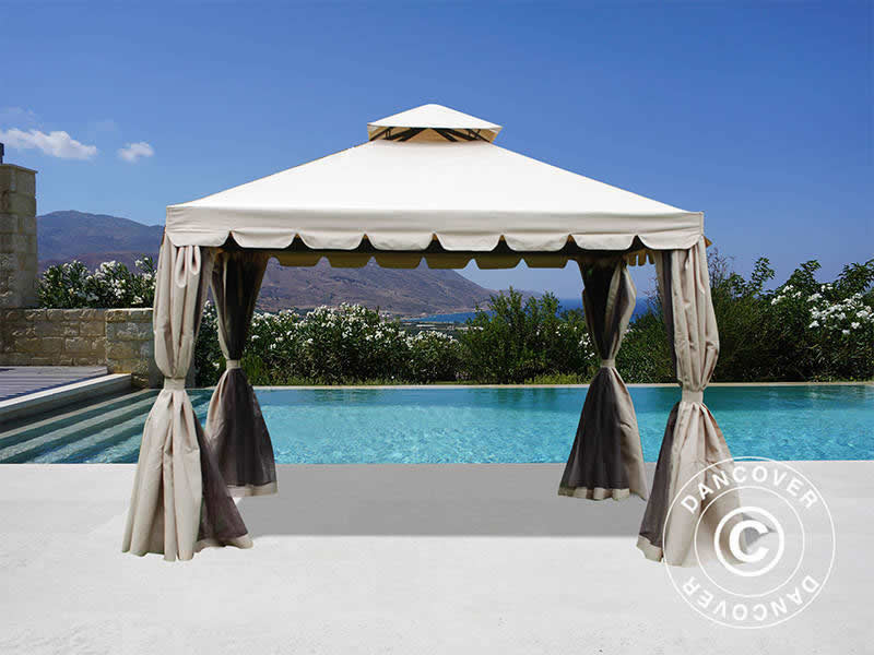 4x4m Gazebo OSIRIS Peaked Valance Sand