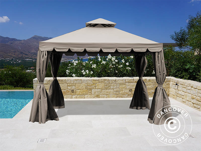 4x4m Gazebo OSIRIS Peaked Valance Dark Beige