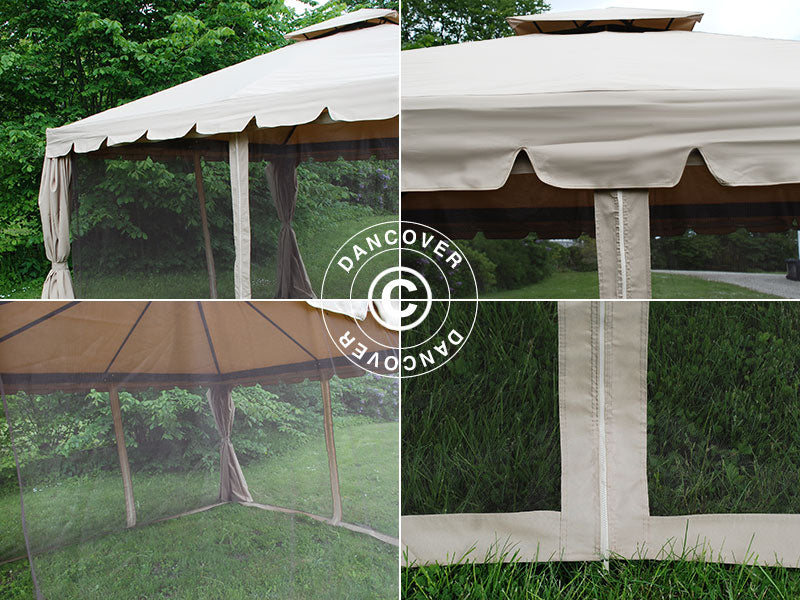 4x4m Gazebo OSIRIS Peaked Valance Dark Beige