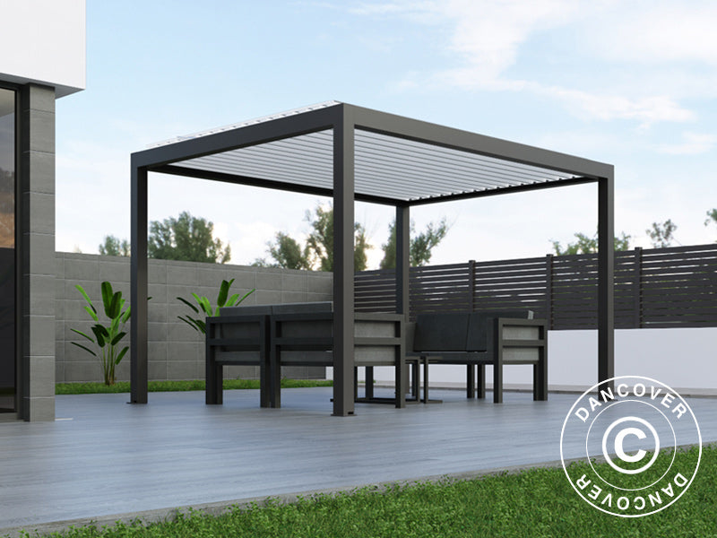 Bioklimatisk pergola paviljong Génova, 4x3m, Antracit/Vit