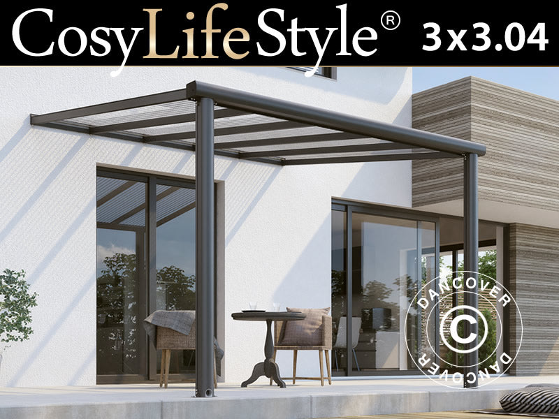 Altantak Compact med polykarbonattak, 3x3,04m, Antracit