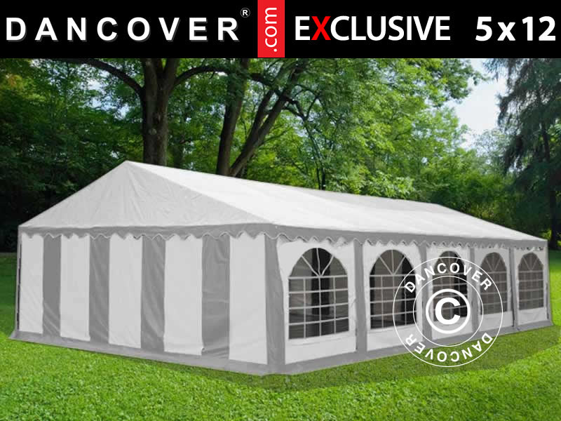 Partytält Exclusive 5x12m PVC 900, Grå/Vit