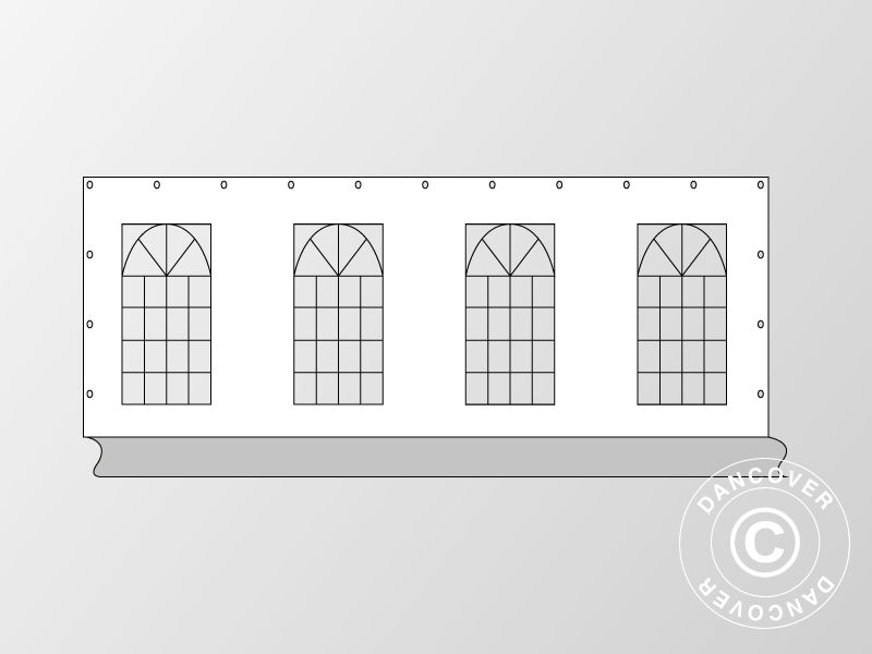 Sidovägg med fönster för partytält PLUS 8m, Vit/Grå