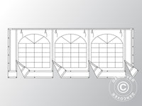 Ändvägg med stort fönster och bred dörr, 6m, PVC, Vit/Grå