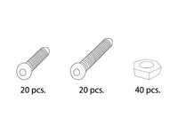 Väska med skruvar och låsmuttrar