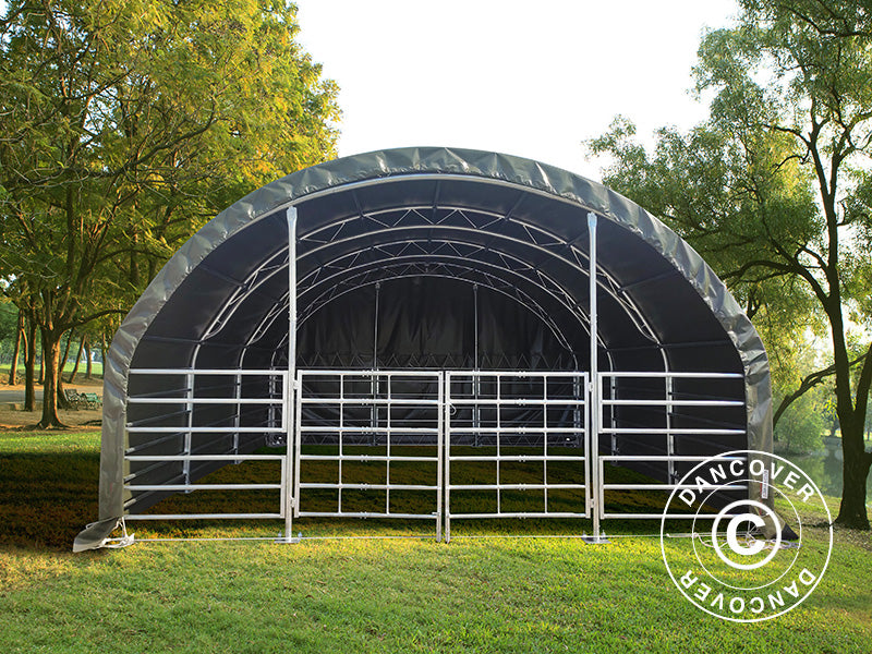 Vindskydd för djur Fackverksstål, 6x6x3,7m, PVC, Grön