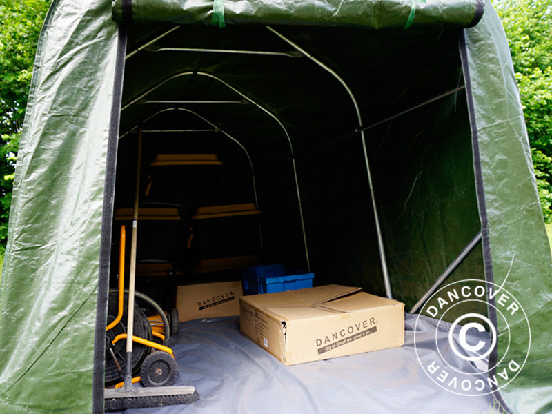 Förrådstält PRO 2x3x2m PE, med golvtäck, Grön/Grå