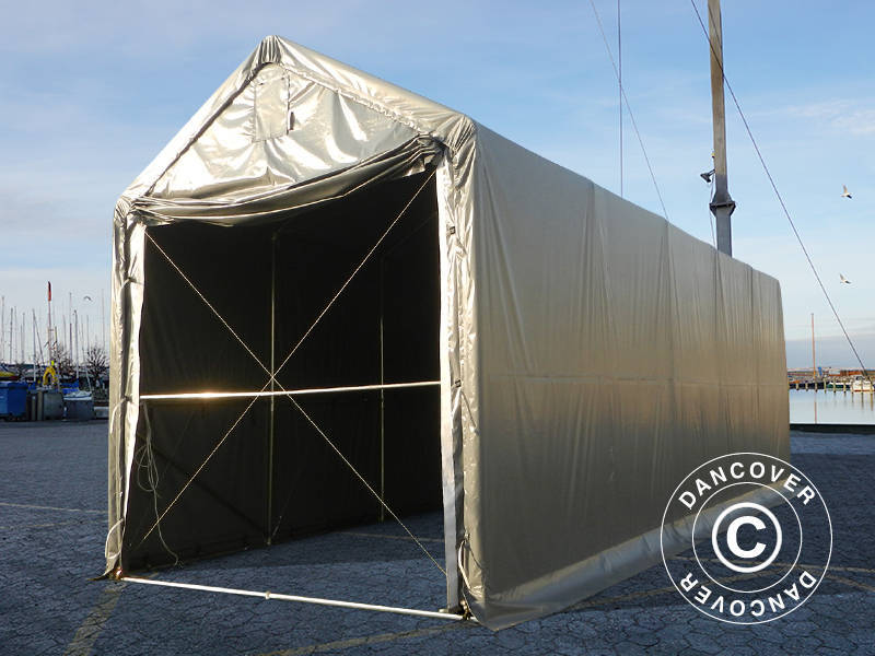 Lagertält PRO XL 4x10x3,5x4,59m, PVC, Grå