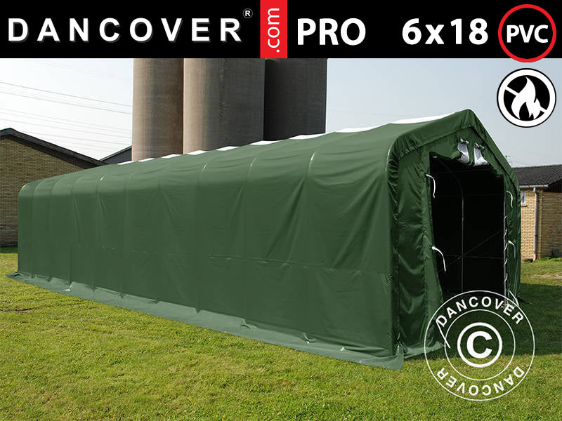 Lagertält PRO 6x18x3,7m PVC med takpanel, Grön