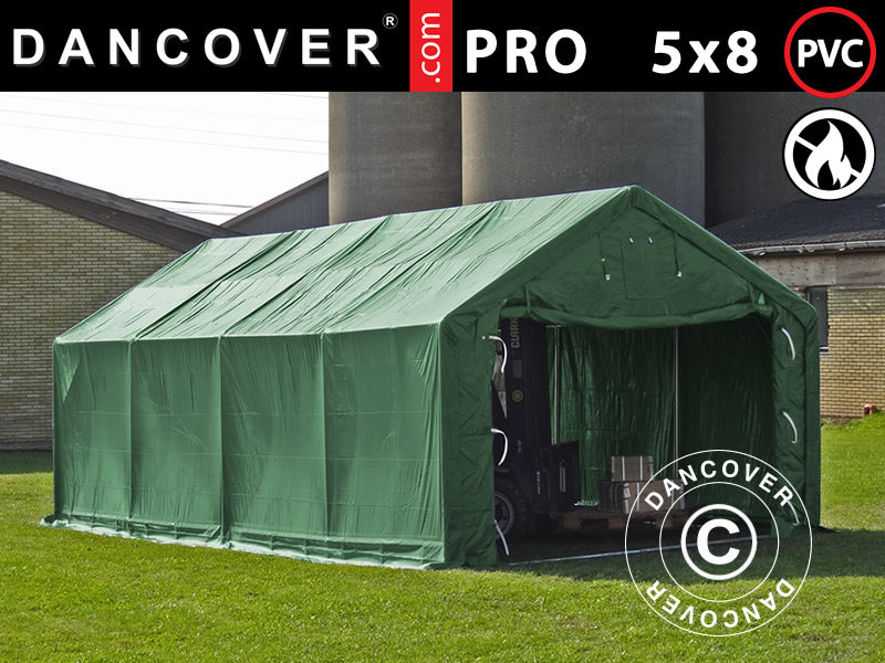 Lagertält PRO 5x8x2x3,39m, PVC, Grön