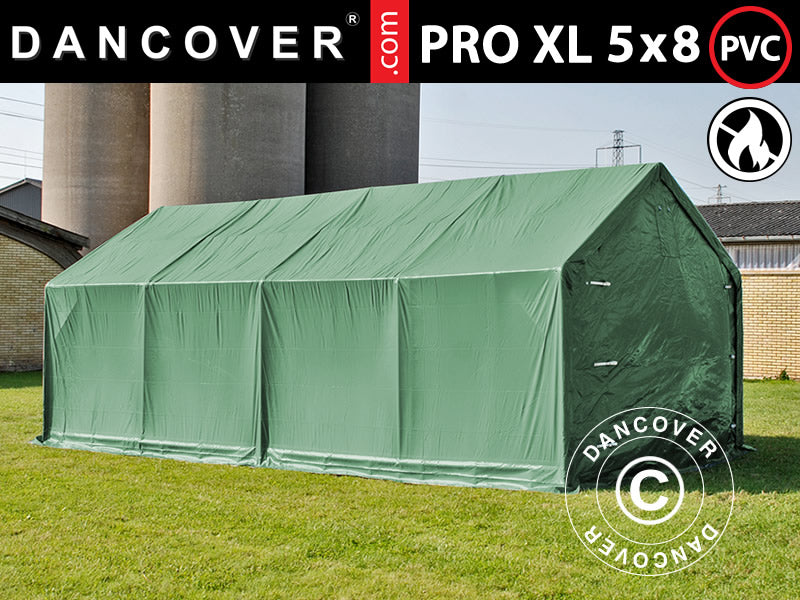 Lagertält PRO 5x8x2,5x3,89m, PVC, Grön