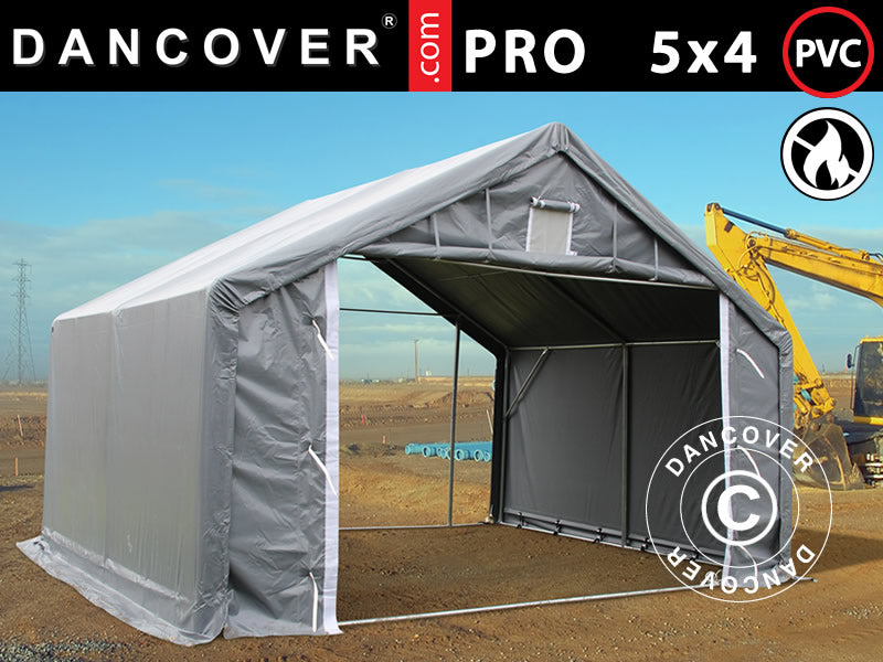 5x4 m StoragePro w/Gablekit 500g F/R PVC SH Grey