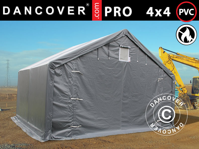 4x4 m StoragePro w/Gablekit 500g F/R PVC SH Grey