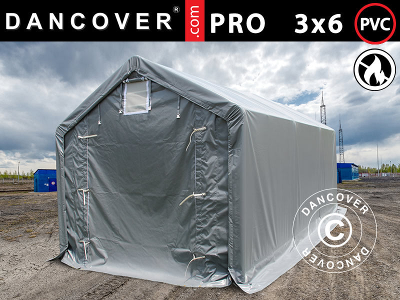 Lagertält PRO 3x6x2x2,82m, PVC, Grå