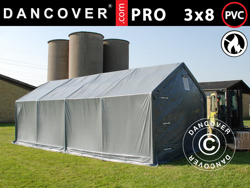 3x8 m StoragePro w/Gablekit 500g F/R PVC SH Grey
