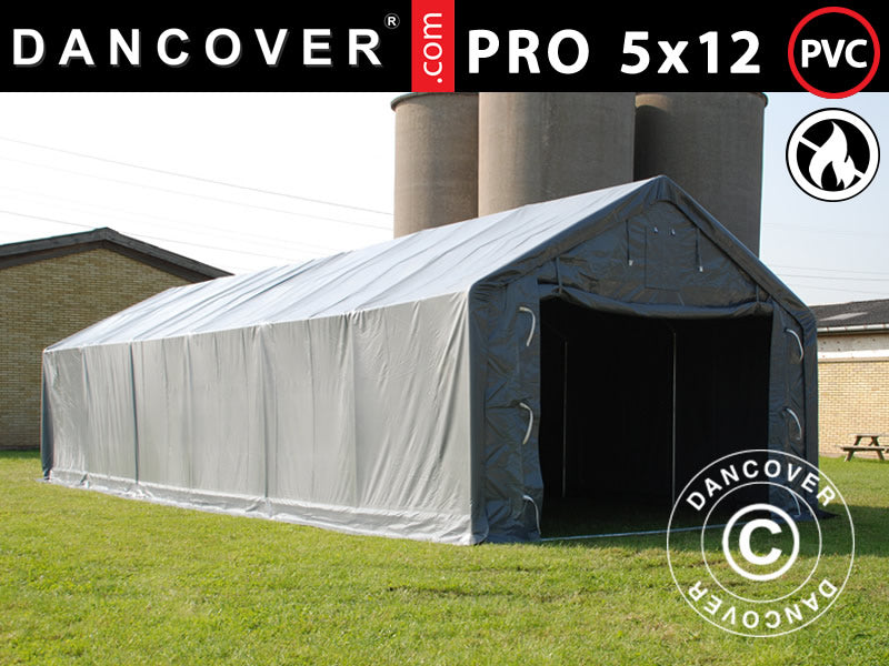 Lagertält PRO 5x12x2x3,39m, PVC, Grå