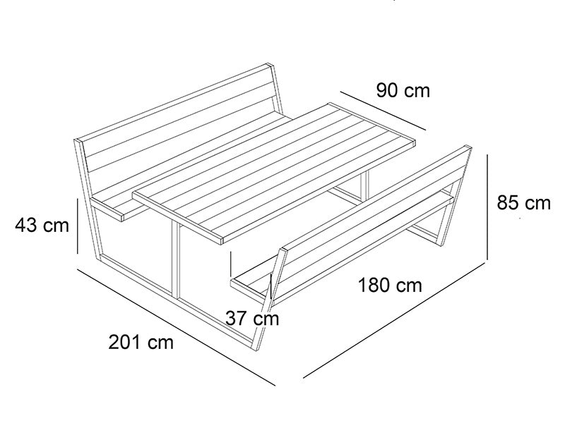 Picknickbord med ryggstöd, 2,05x1,8x0,85m, Trä