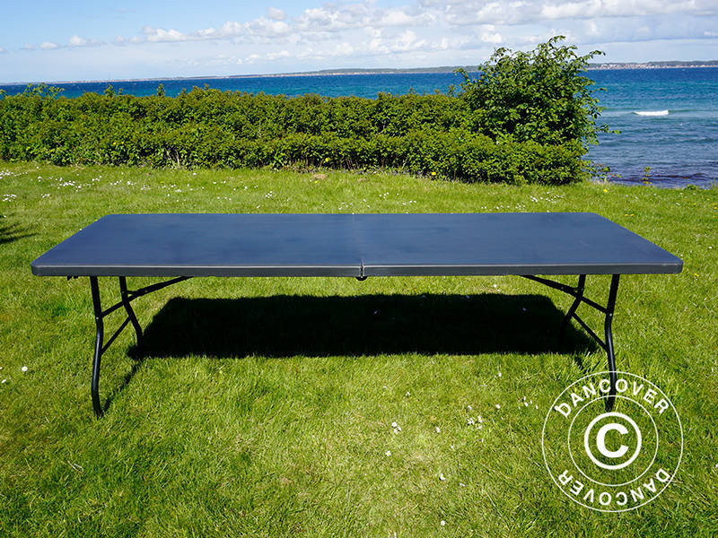 Fest paket, 1 fällbord (240cm) + 8 klappstolar, Svart